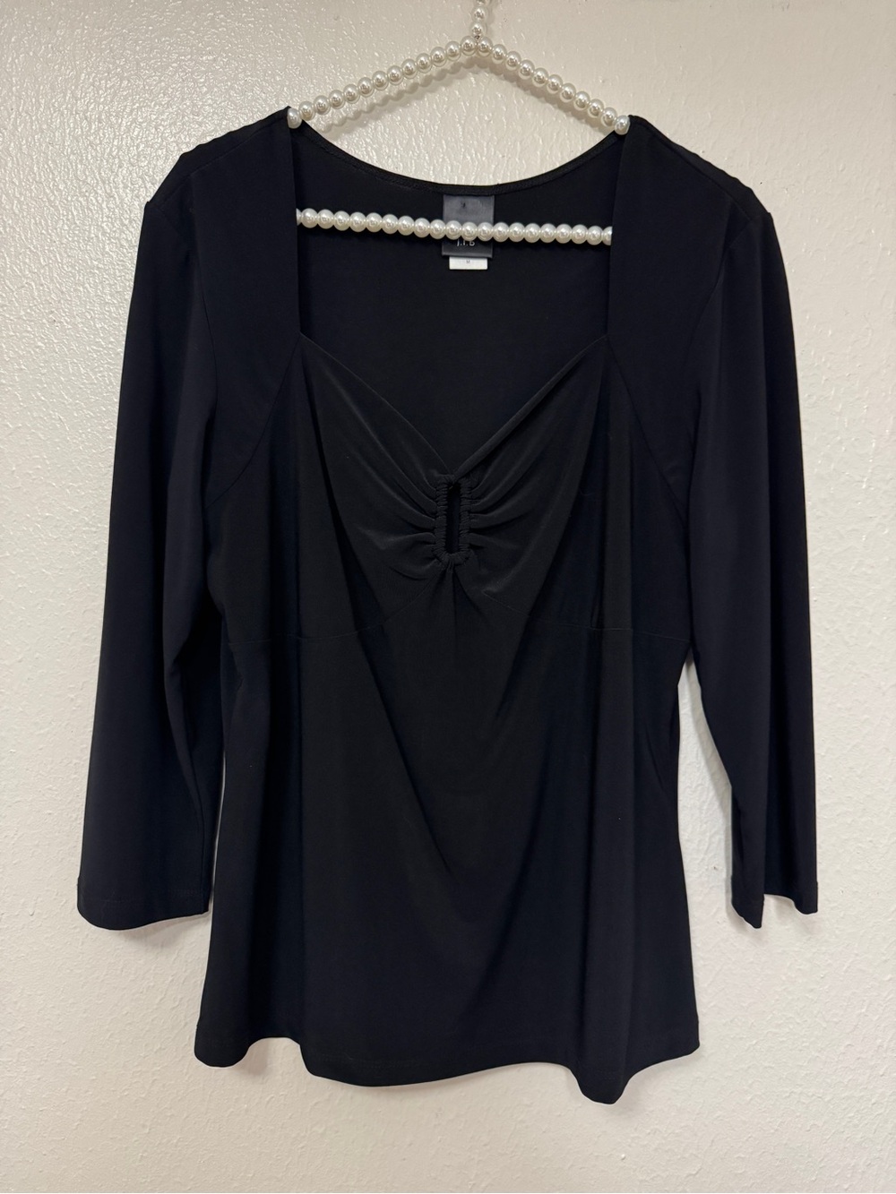 Black Ruched V-Neck Long Sleeve Top by Jtb